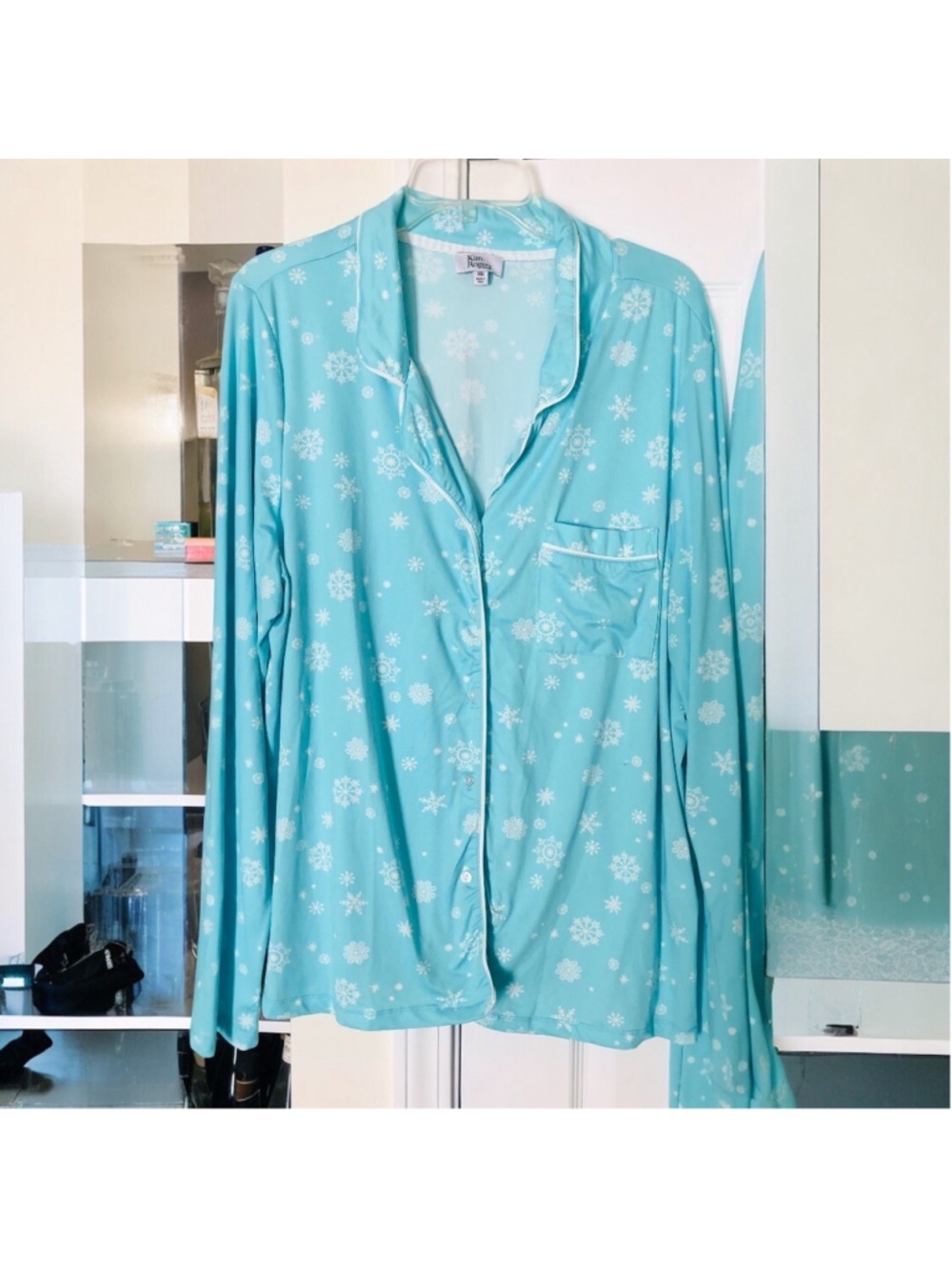 XXL Kim Rogers PJ Set Lush Luxe Snow Flake Print Grandmacore Apres Ski Stretchy - Picture 2 of 12